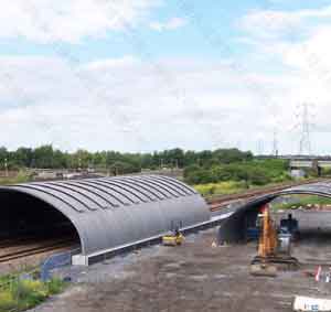 A railroad level crossing interchange bridge